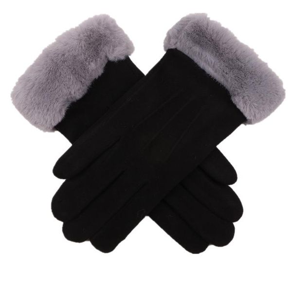 

five fingers gloves autumn and winter ladies simple elegant fashion warm outdoor riding touch screen de velvet, Blue;gray