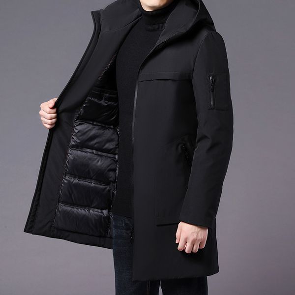 

другческая куртка мужчины длинные толстые зимние куртки с капюшоном пальто мужчины сплошные модные огонь верхняя одежда теплые мужчины длинн, Black