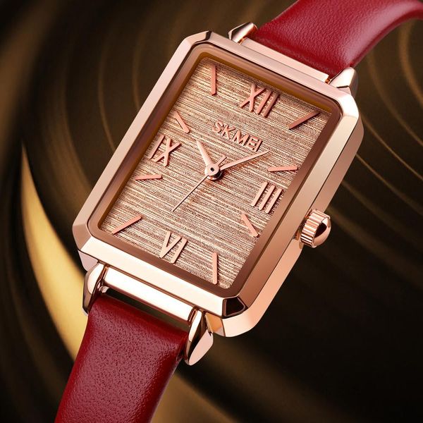 

skmei quartz women watches style analog wristwatch womens fashion leather band luxury quartz watch casual reloj montre 2020, Slivery;brown