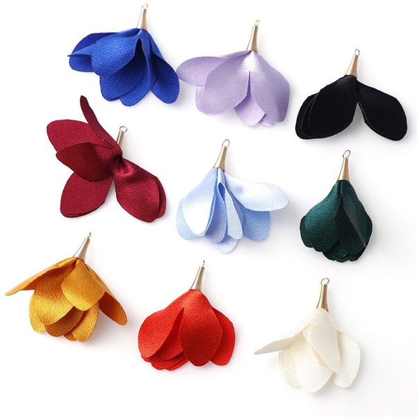 

new 10pcs 55mm mix color silk satin fabric flower tassel charms flower tassel with gold cap earring accessories jewelry h qylfwi