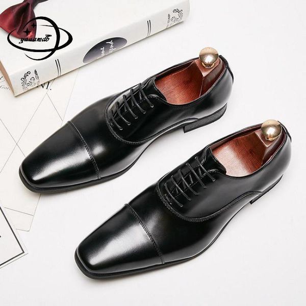 

dress shoes size 39-44 mens spring autumn male square toe solid lace-up genuine leather business wedding brogue footwear c751, Black