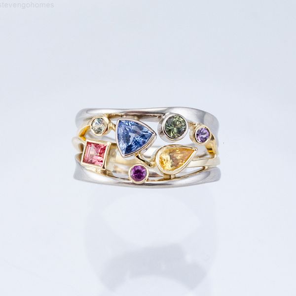 

diamond zircon multi color engagement wedding geometric ring for women fashion jewelry will and sandy gift, Golden;silver