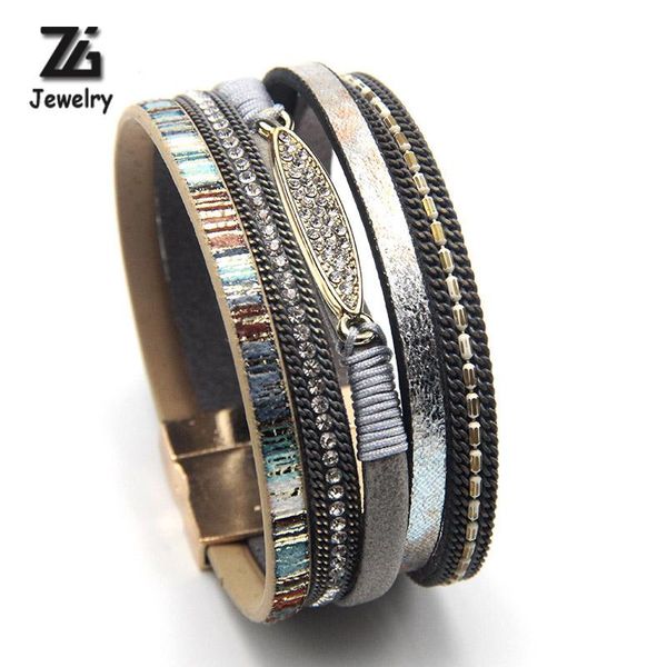 

tennis oval accessories leather bracelet women fashion ladies bohemian multilayer wide wrap jewelry, Golden;silver