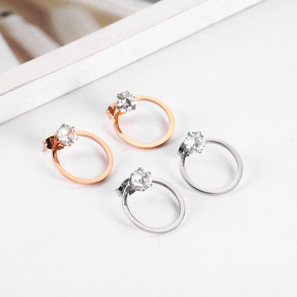 

oufei rose gold stud earrings for women stainless steel crystal jewelry woman charm earring fine jewelry accessories bohemian, Golden;silver