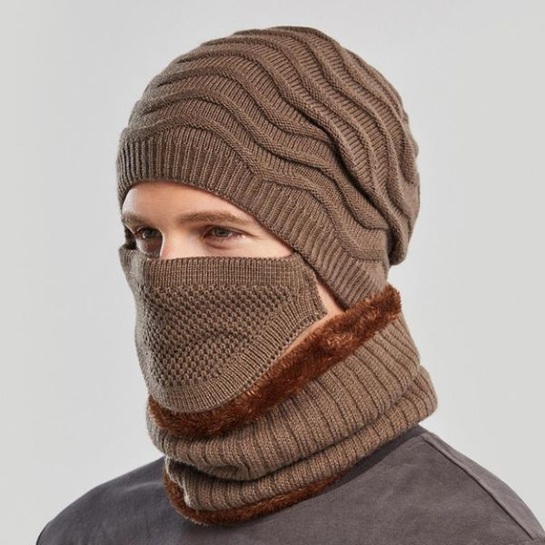 

3 pcs men's winter hat scarf and mask warm knitted hats woolen mouth cap male mask scarf winter outdoor cycling protection, Blue;gray