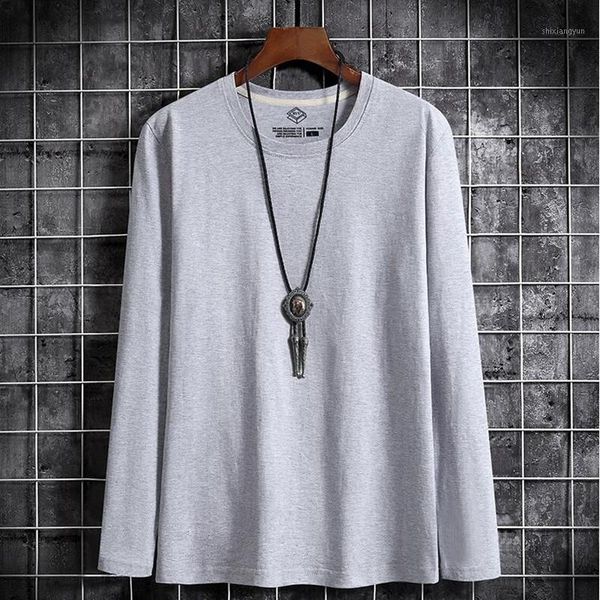 

2020 spring autumn 100% cotton solid color o-neck long-sleeved t-shirt men's plus size 6xl casual brand tees male1, White;black