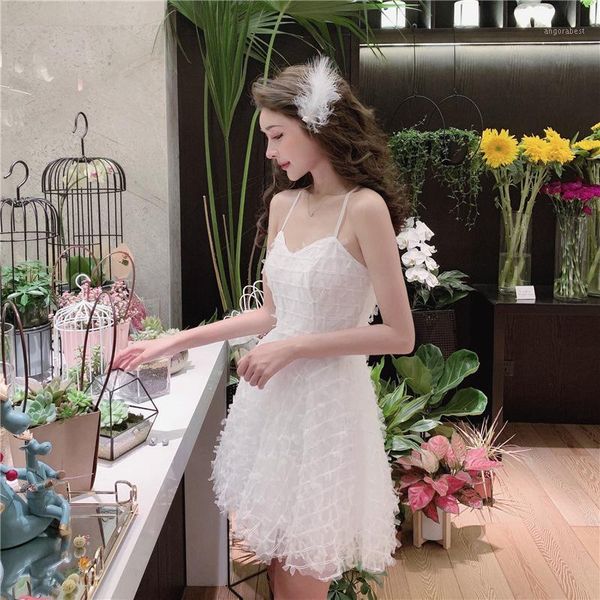 

princess suspender dress 2020 new summer fairy's little french net fairy's puff1, White;black