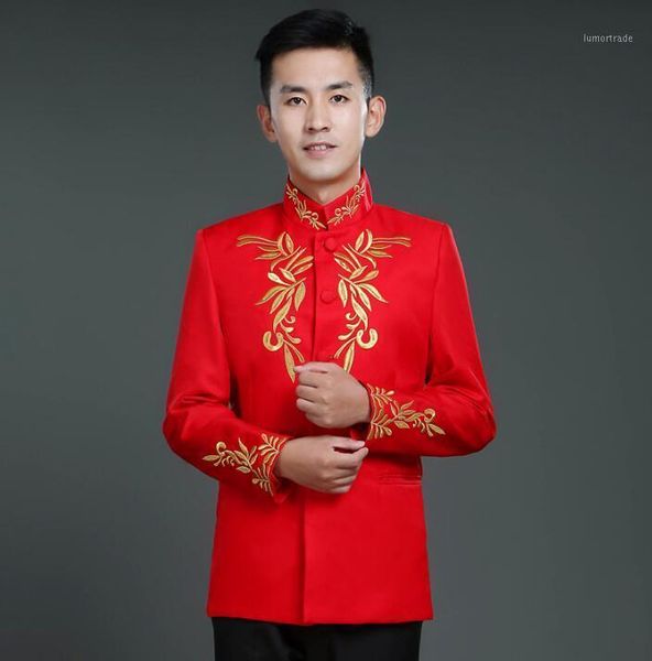 

men's suits & blazers 2021 arrival slim men red suit set with pants mens wedding groom chinese tunic formal dress + pant1, White;black