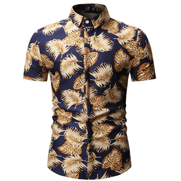 

2019 summer fashion new men's casual boutique short sleeve slim flower shirt / man's beach print floral holiday shirt, White;black