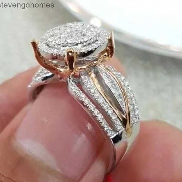 

and chenrui double color rose ring with diamond gold plating for banquet engagement, Silver