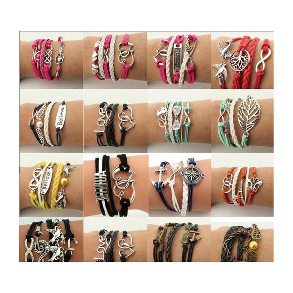 

handmade charms jewelry infinity bracelets leather braid owls branch lovely bird infinity charm bracelet men women chirstimas birthday ssya, Golden;silver