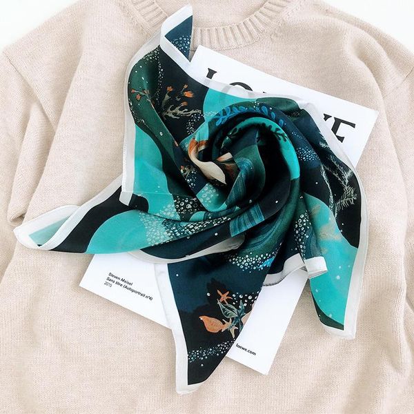 

scarves arrival 2021 brand 100% pure silk scarf women neck hair foulard square small headband hijab print poncho, Blue;gray