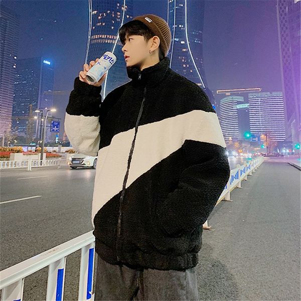 

fasion ig qli winter new natcing color lam cotton-padded coat male korean version of loose jacket students ong kong s-3xl #164#62112, Black