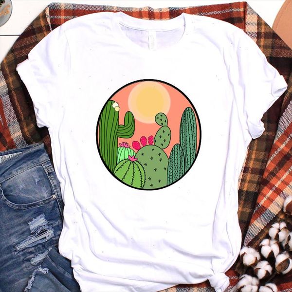 

women cactus sun flower plant fashion cute print ladies graphic tshirt clothes t tee female womens shirt clothing t shirt, White