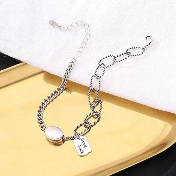 

vintage square brand letter luck silver color fashion lock chian bracelet for women, Black