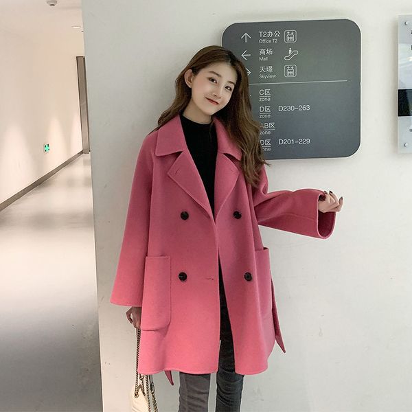 

bella philosophy 2020 wool coat autumn winter jacket women clothes double side woolen coat female korean jacket abrigo mujer lj201128, Black