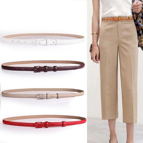 

korean style width:1.4cm ladies belt black/red narrow real leather belt for dress pants girdle length:105cm, Black;brown