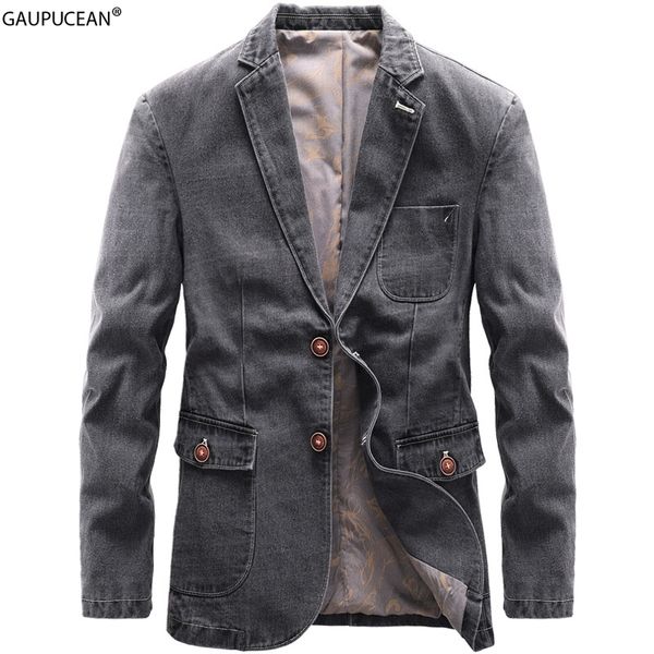 

cotton men denim suit jacket single breasted pockets grey casual street spring autumn male outwear slim man cowboy blazer q1216, White;black