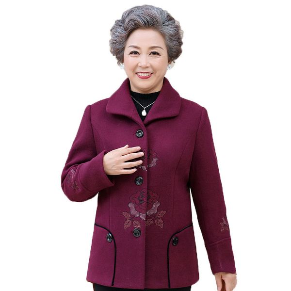 

2021 new middle-aged elderly women's wool coat fall winter big blended woolen jacket grandmother elegance outerwear zpad, Black