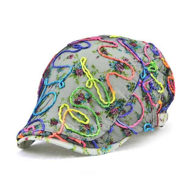 

berets women's florist lace beret cap hat summer boina flat gorras mujer duckbill ivy hats for girl visor, Blue;gray