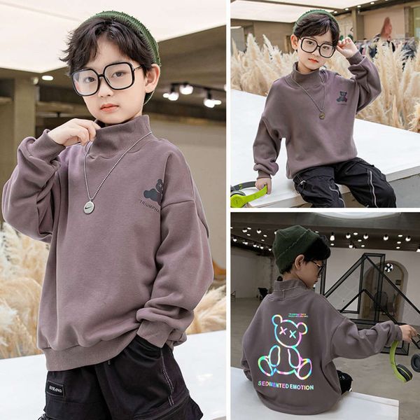 

winter boys' zhongda plush new sweater 2020 children's thickened round neck cartoon bottomed shirt, Black
