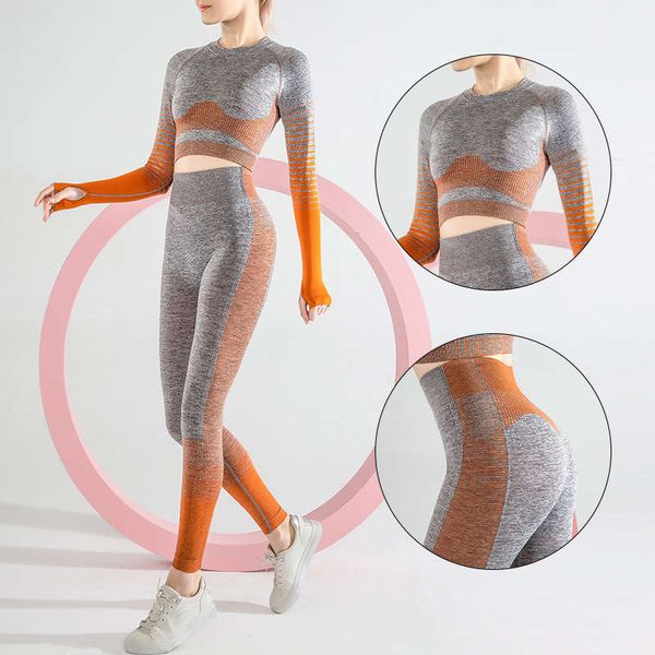 

yoga suit women's elastic stripe hip lifting high waist sports tights seamless leggings, Gray