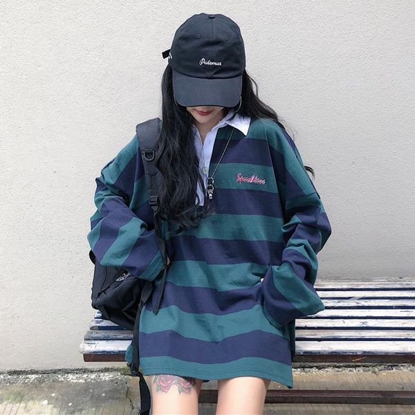 

fashion 2020 new style womens long sleeve striped shirts casual turn down collar shirts cotton lady oversize xz737, White