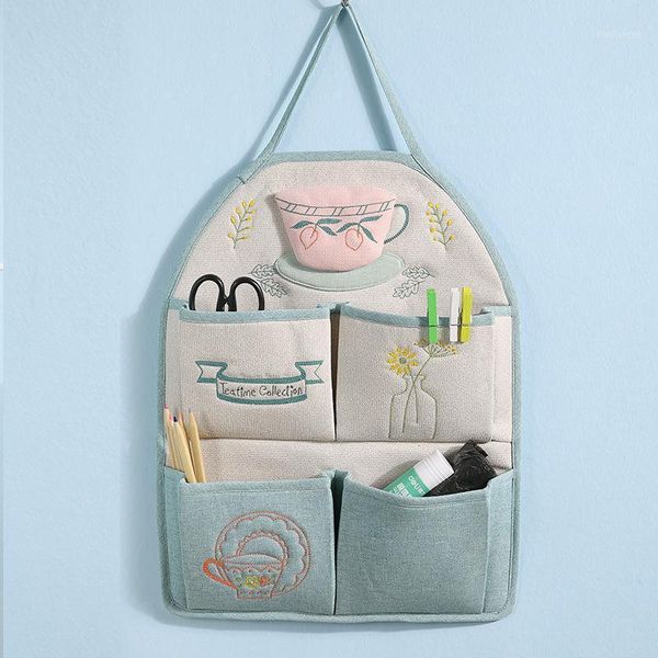 

cotton linen multi-layer wall mounted hanging pocket storage bag animal style closet organizer home hanging storage bag zh3651