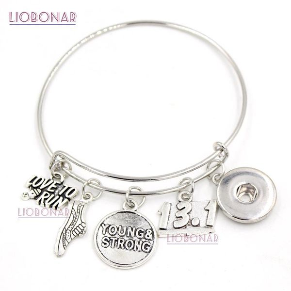 

10pcs wholesale i love running bracelet sport charm adjustable bangle snap bracelets jewelry for sport runner gifts, Golden;silver