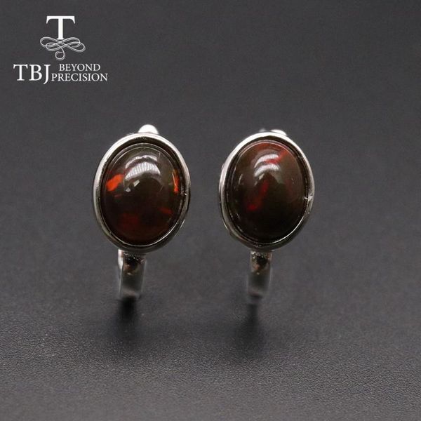

dangle & chandelier tbj,natural black opal clasp earring oval cut 7*9mm 3.5ct gemstone jewelry 925 sterling silver fine for owmen mom gift