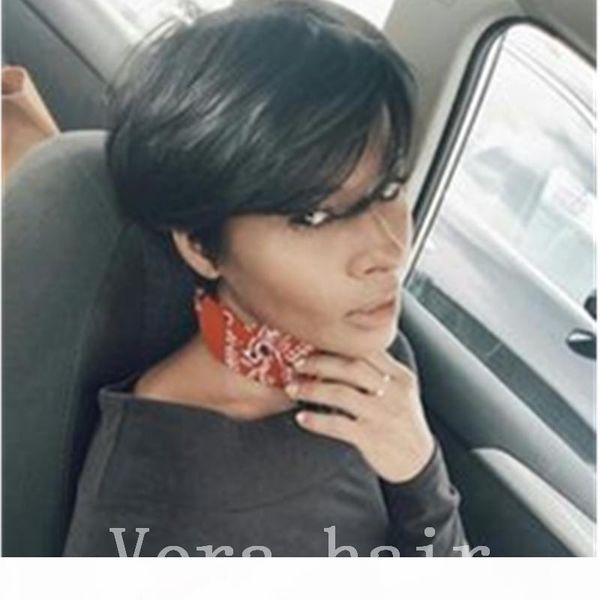 

short human hair bob wigs for black women remy brazilian non lace front human hair wigs 120% density with baby hair machine made wigs, Black;brown