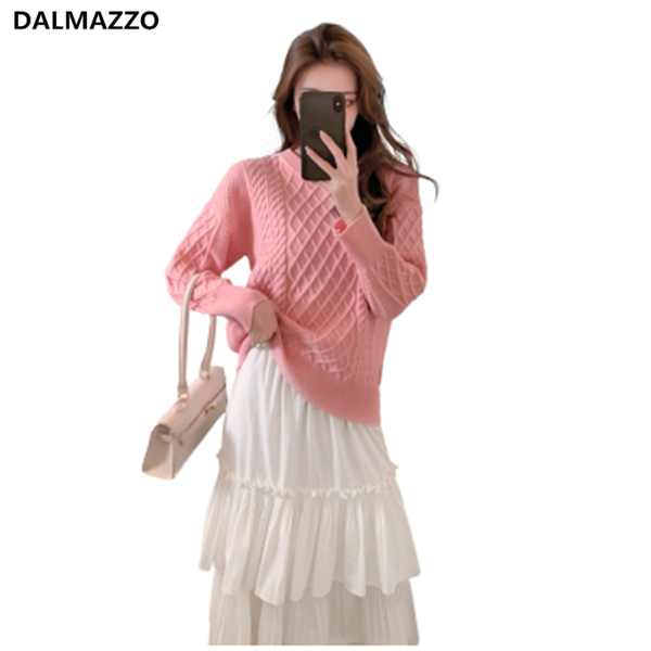 

women's sweaters women fashion pink blue bulky sweater 2021 est winter students lazy wind pullovers knitted thick warm female, White;black