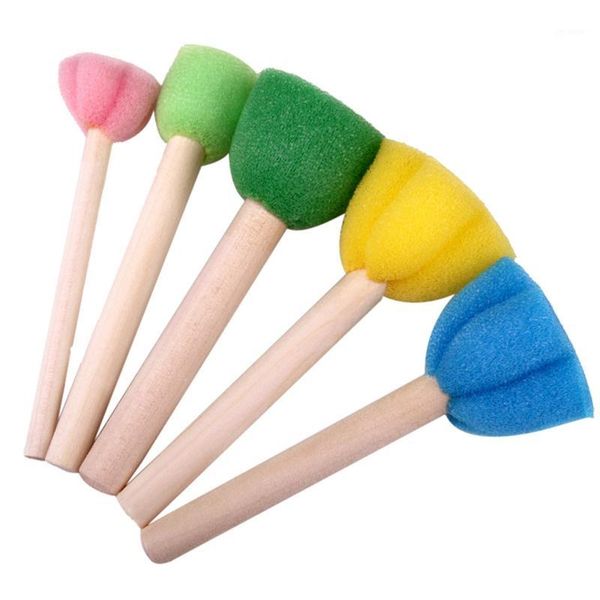 

5pcs/set sponge paint brushes toys wooden handle seal sponge brushes kids children drawing painting graffiti brush school supply1