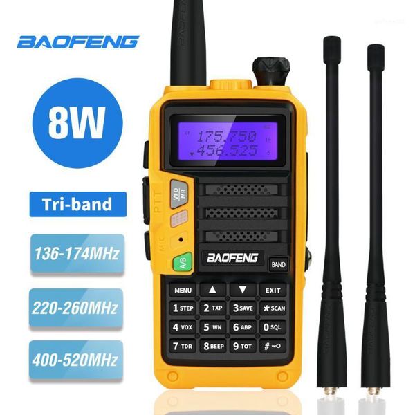 

tri-band baofeng uv-5r pro walkie talkie 8w two way radio 220-260mhz vhf uhf fm transceiver uv 5r upgrade portable ham radios1