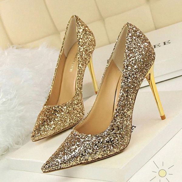 

high heels women party shoes fashion brand women pumps pointed toe ladies wedding shoes thin heel 10cm gold red black a3205 #fj50