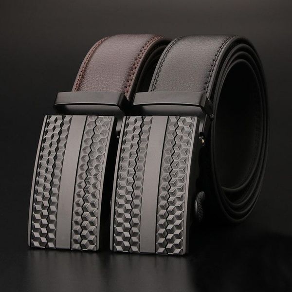 

real leather belt automatic buckle men's business youth leather belt leisure py126, Black;brown