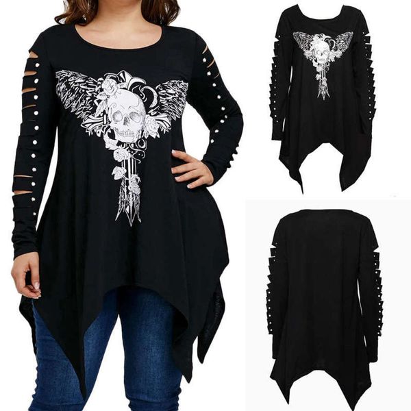 

t-shirt autumn winter skull large women's long sleeve top, Black;gray