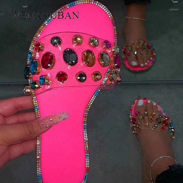 

slippers summer women gemstone rhinestones flip flops fashion beach sandals ladies outdoor flat femmes chaussures1, Black