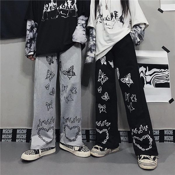 

vintage wide leg pants winter fashion 2020 harajuku print trousers women loose casual korean style high waist pants, Black;white