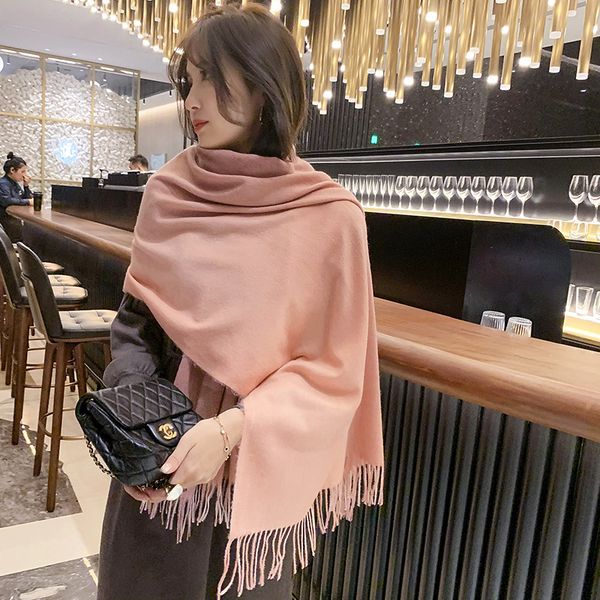 

imitation cashmere scarf for women's autumn and winter thickened warmth gradient color double shawl autumn winter 2020 new bib klwe, Blue;gray