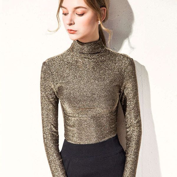 

wind 2020 autumn new bright silk long sleeve fashion temperament basic style mesh bottom blouse, Black;gray