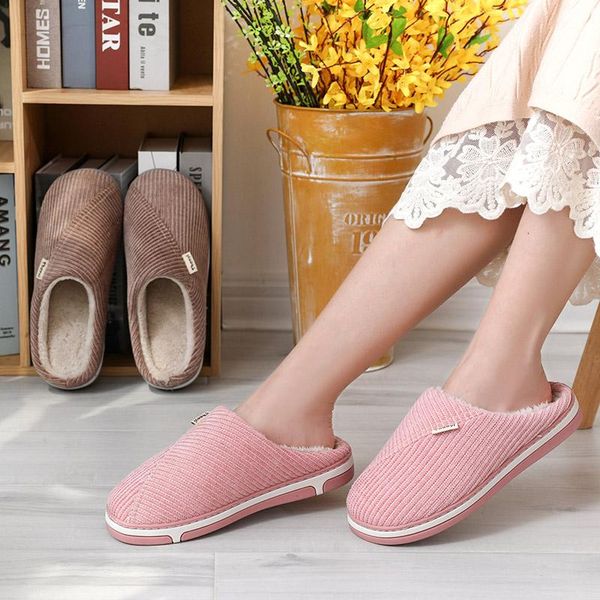 

women winter warm home slippers couple shoes female plush solid non-slip on soft sole indoor flats comfort ladies man plus size, Black