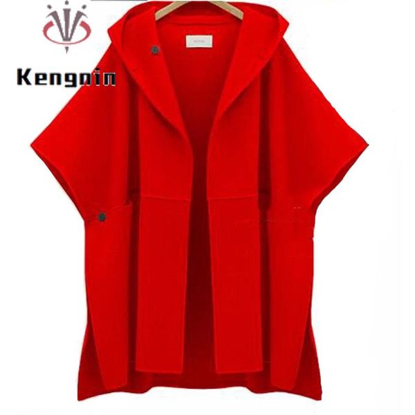 

women's wool & blends 2021 autumn winter plus size 5xl european style women bat short sleeve coats fashion hooded jackets loose female, Black