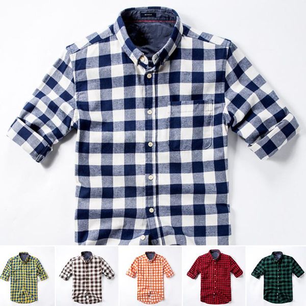 

men's casual shirts 12 colors thick plaid homme 100%cotton camisa masculina men long sleeve fashion hombre chemises, White;black