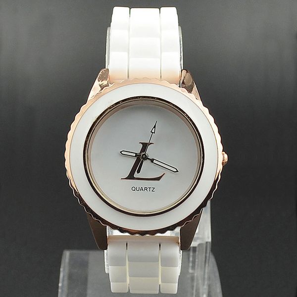 

brand fashion women girls silicone strap quartz wrist watch l02, Slivery;brown