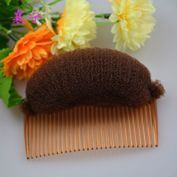 

women hair styling clip pro puff paste heightening hairstyle device bun maker 23 teeth comb sponge hair make pad tools, Brown