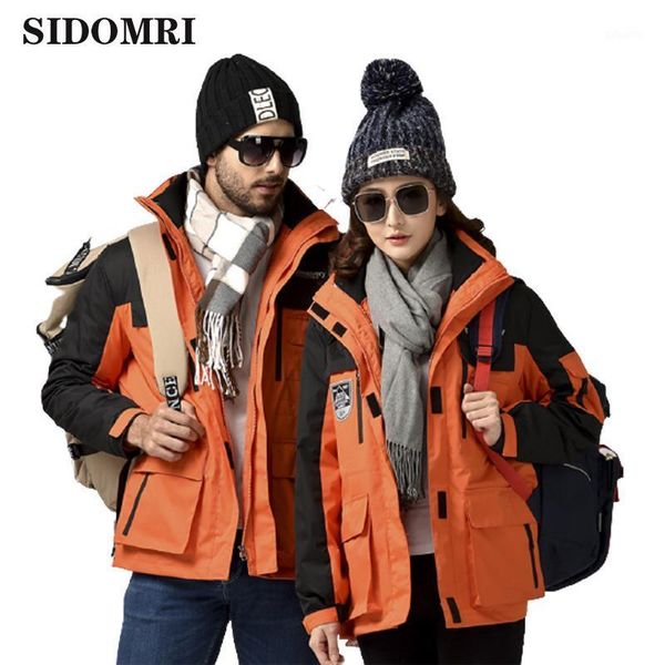 

men jacket mountaineering and ski wear autumn and winter urban outdoor style waterproof warm long style for couple 3 in one1, Tan;black