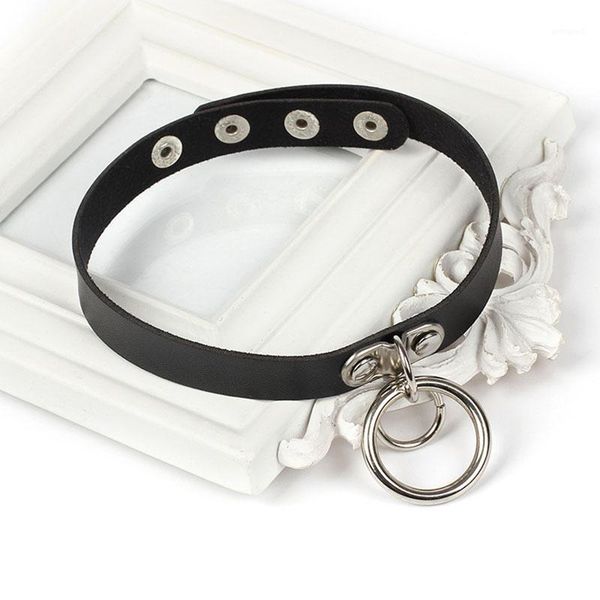 

chokers punk style women double round ring pu leather choker necklace casual harajuku female adjustable accessories jewelry chocker1, Golden;silver