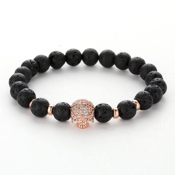 

charm natural black lava каменные бусины браслет браслет микро вставные зиркоколы сплав череп эластичный браслет ювелирные изделия для женщи, Bronze;silver