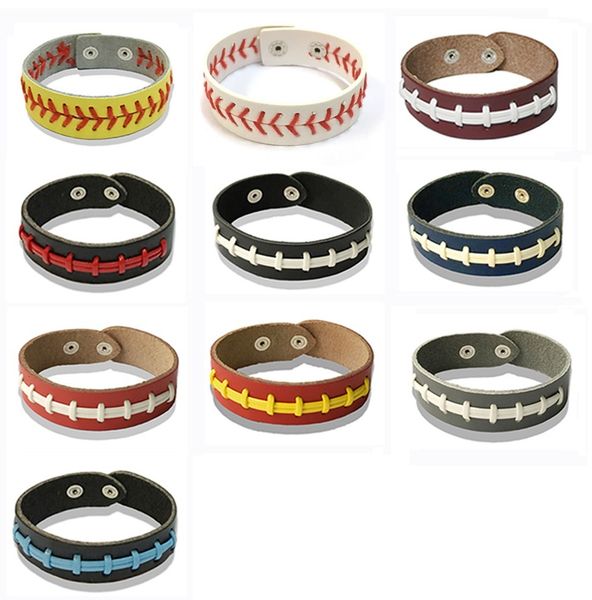 

64p7actual baseball sport bracelet bracelet- ,yellow softball leather with red seams stitching